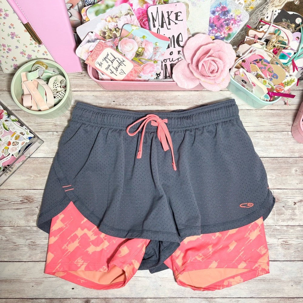 C9 By Champion Athletic Shorts Women’s Size S Drawstring Waist Lined Gray Orange